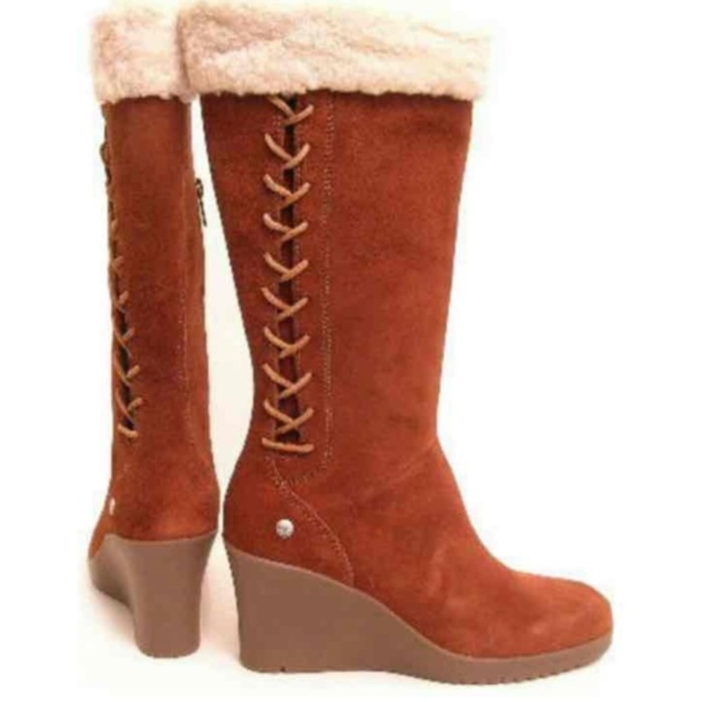 UGG AUSTRALIA WOMEN’S FELICITY SUEDE WEDGE BOOT CHESTNUT SZ 6